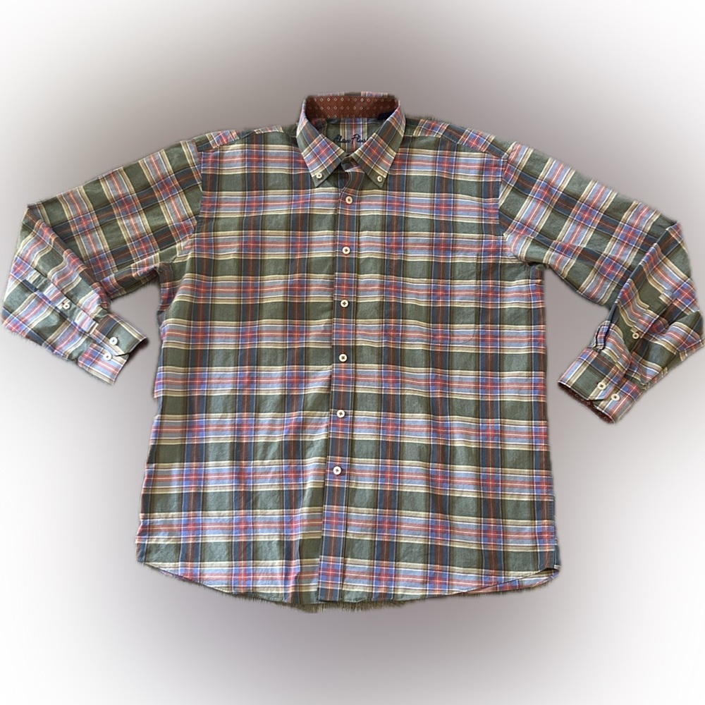 Alan Flusser Men’s plaid Flip Cuff Button Shirt Large